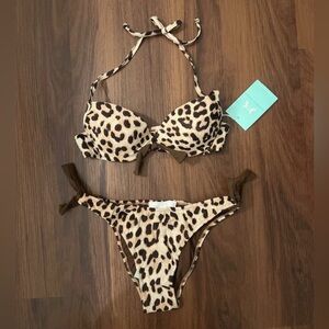 2016 Cheetah Leopard Print Brown Bow Bikini Set by Elizabeth Hurley Swim
